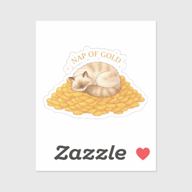 Pegatina Nap Of Gold Sleepy Cat On Coins Cozy Sticker (Hoja)
