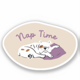 Pegatina "Nap Time" bulldog durmiente arena morada beige