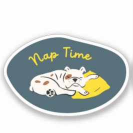Pegatina "Nap Time" bulldog durmiente marina y retro amaril
