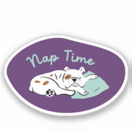Pegatina "Nap Time" bulldog durmiente morado y aqua