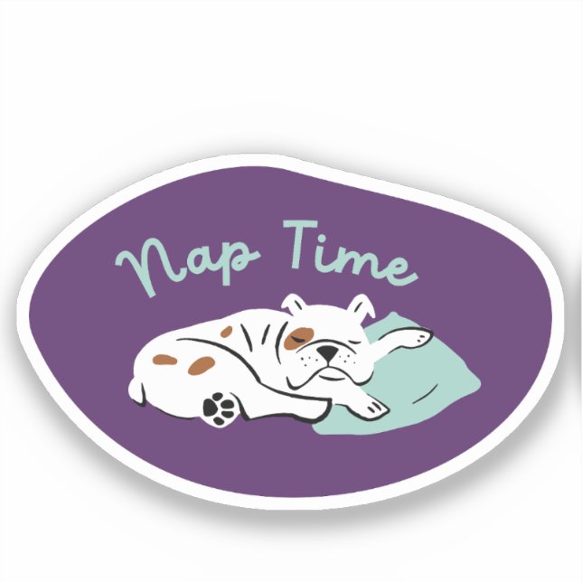 Pegatina "Nap Time" bulldog durmiente morado y aqua (Anverso)