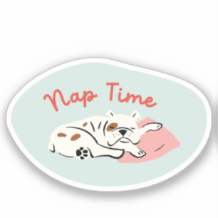 Pegatina "Nap Time" bulldog durmiente retro verde menta