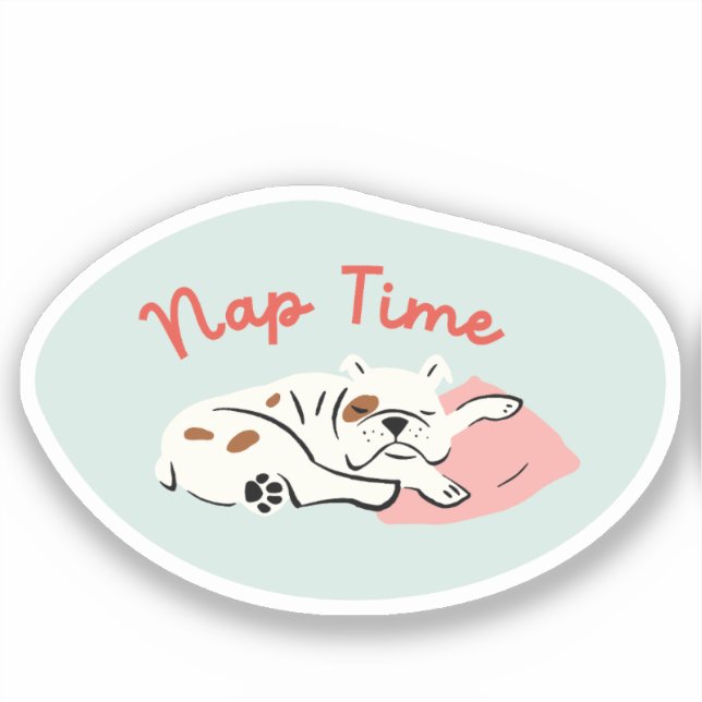 Pegatina "Nap Time" bulldog durmiente retro verde menta (Anverso)