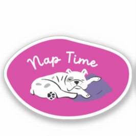 Pegatina "Nap Time" bulldog para dormir magenta y púrpura