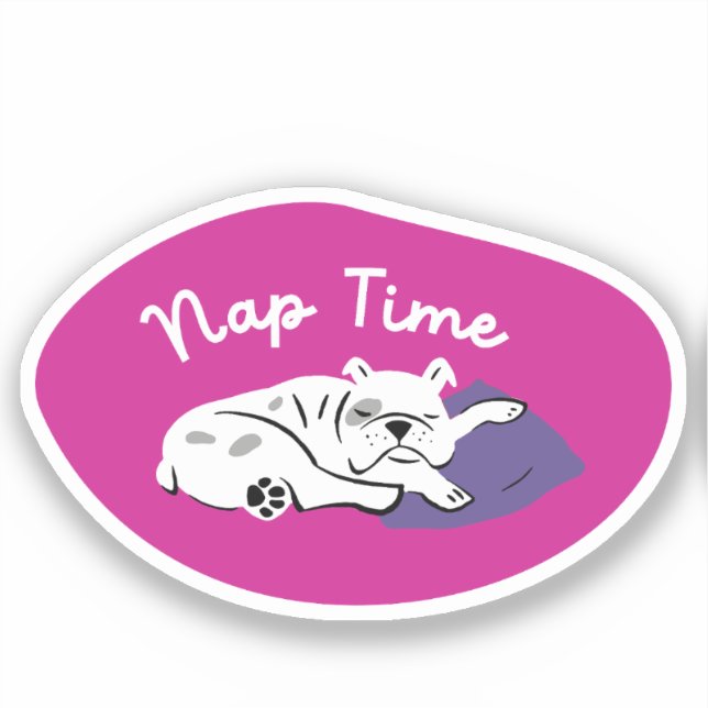 Pegatina "Nap Time" bulldog para dormir magenta y púrpura (Anverso)