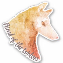 Pegatina Naranja acuarela Animal lobo amigo de los lobos