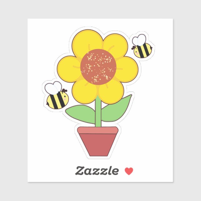 Pegatina Naranja Brillante Y Girasol Amarillo (Hoja)