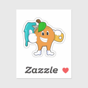 Pegatina Naranja como pintador con pincel de pintura