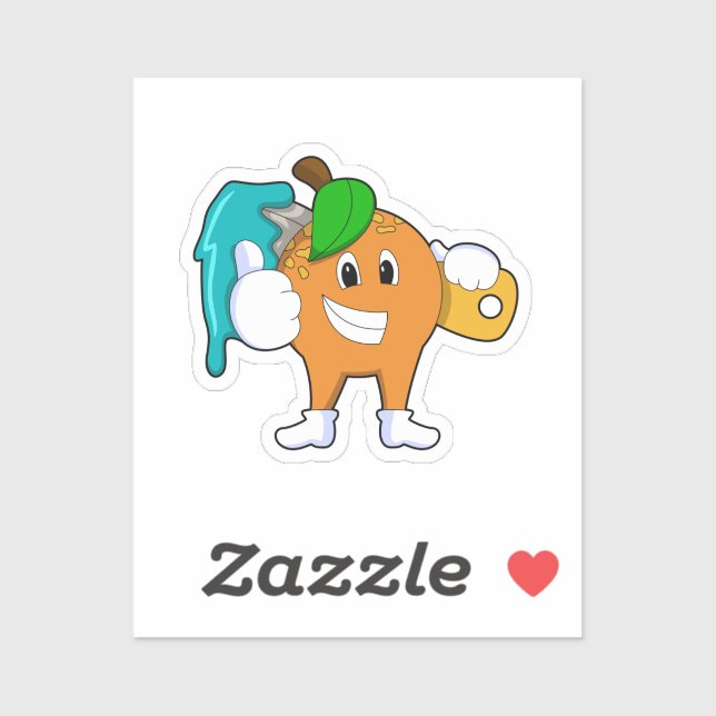 Pegatina Naranja como pintador con pincel de pintura (Hoja)