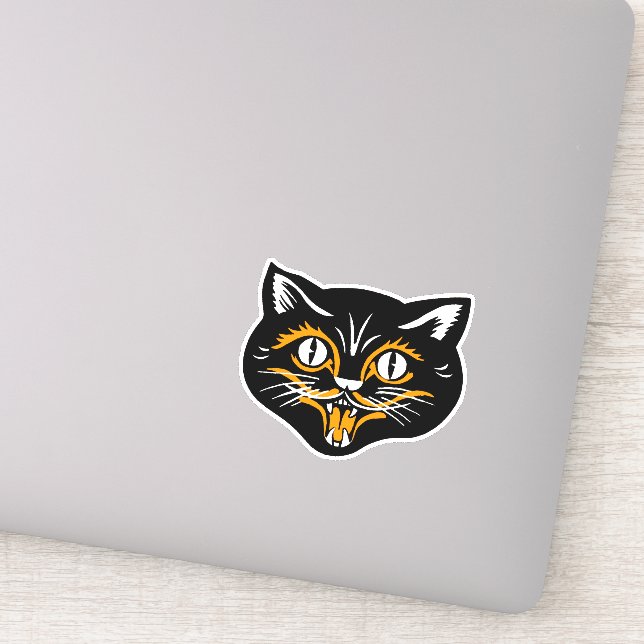 Pegatina Naranja de la cara sonriente del gato negro de Hal (Detalle)