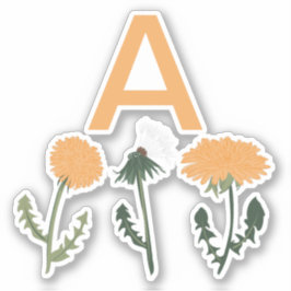 Pegatina Naranja de las flores de Dandelion monograma