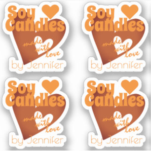 Pegatina Naranja de moda Corazón marrón hecho con velas de