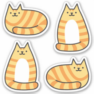 Pegatina Naranja de stripey de Kawaii redondo a dedo Tabby