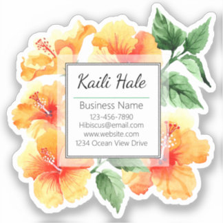 Pegatina Naranja Hibiscus Flower Vinyl Business Card Pegati