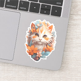 Pegatina Naranja lindo Floral Kitty Cat