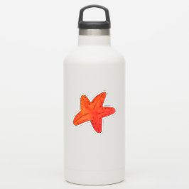 Pegatina Naranja Náutico Watercolor Sea Creature Starfish