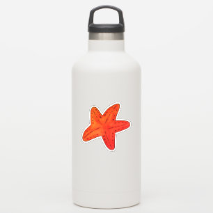 Pegatina Naranja Náutico Watercolor Sea Creature Starfish