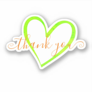 Pegatina Naranja Ombre Calligraphy Gracias Nombre Corazón