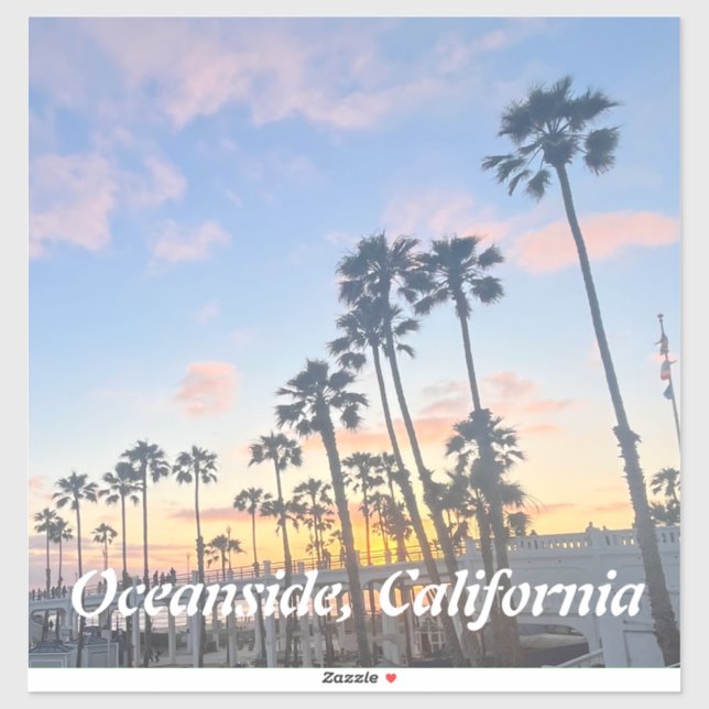 Pegatina Naranja Sunset en Oceanside California Beach (Hoja)