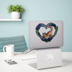 Pegatina Naranja Tabby Cat Heart Art Cute texas bluebonnet