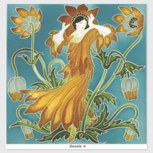 Pegatina Naranja Tulipán Walter Crane Arte Nuevo Floral