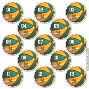 Pegatina naranja verde personalizado de baloncesto nombres