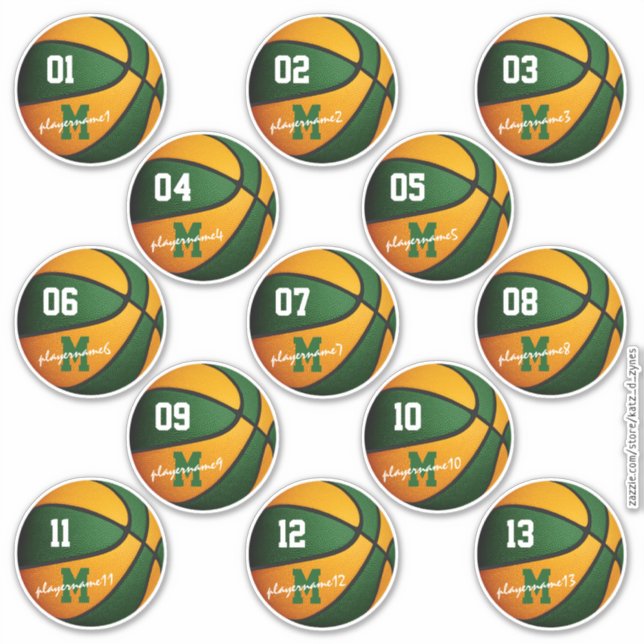 Pegatina naranja verde personalizado de baloncesto nombres  (Anverso)