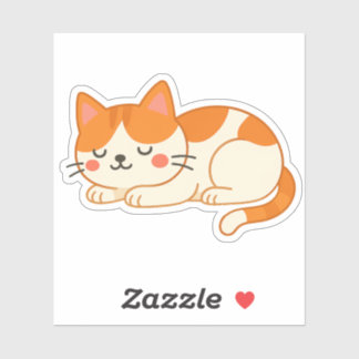 Pegatina Naranja y gato blanco durmiendo: estilo de dibujos