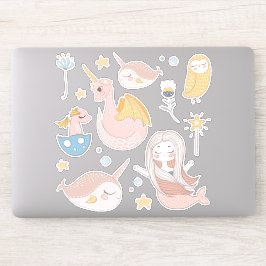 Pegatina Narvales, Sirena, Dragón, Búho, Amigos Mágicos