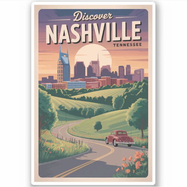 Pegatina Nashville Tennessee Southern Road Travel Art (Anverso)