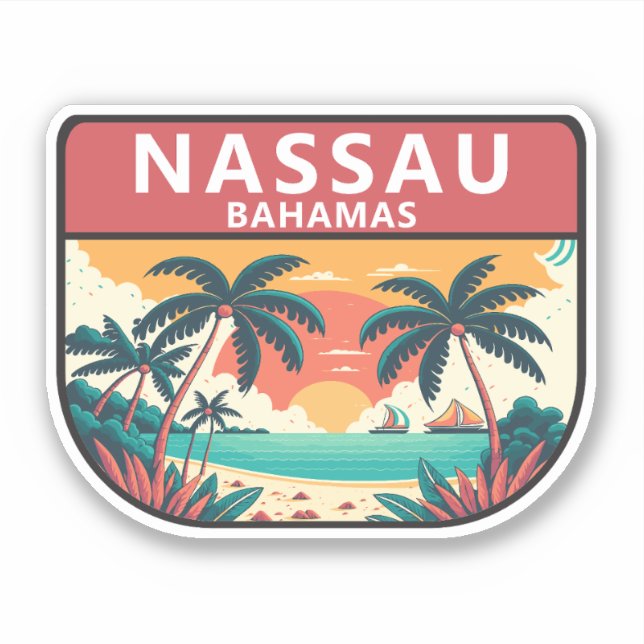 Pegatina Nassau Bahamas retro emblem (Anverso)