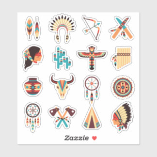 Pegatina Native American Tribal Icons Set – Feathers, Dream