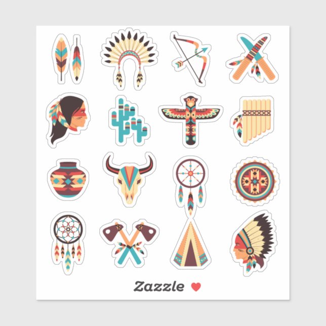 Pegatina Native American Tribal Icons Set – Feathers, Dream (Hoja)