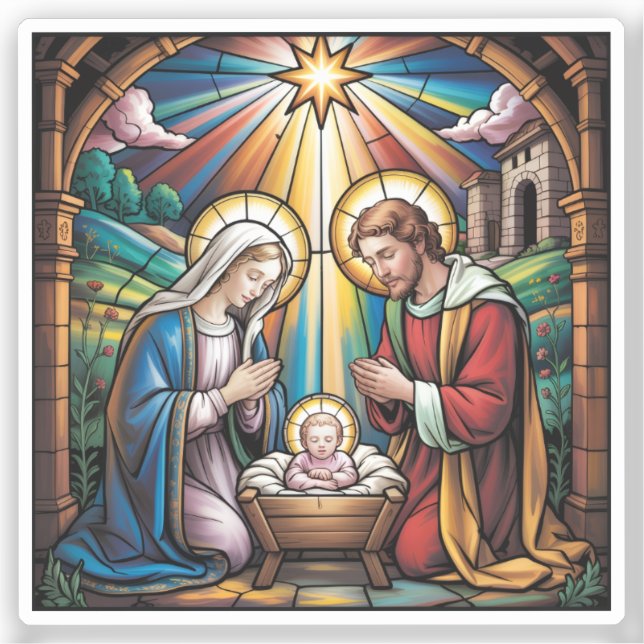 Pegatina Nativity Stained Glass Art – Holy Family Christmas (Anverso)