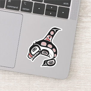 Pegatina Nativo americano Red Black Haida Orca Killer Whale