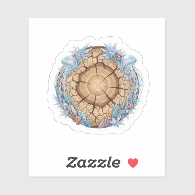 Pegatina Nature Fusion Tree Rings & Ocean Life design  (Hoja)
