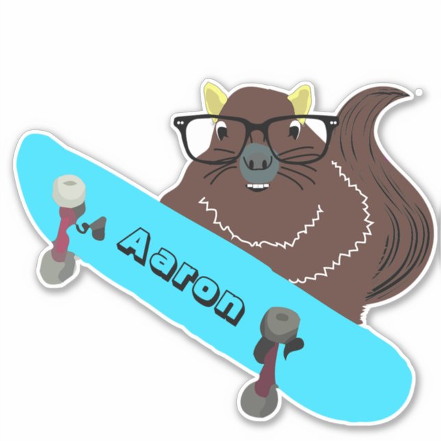 Pegatina Naughty Squirrel #218 Skateboarding (Anverso)
