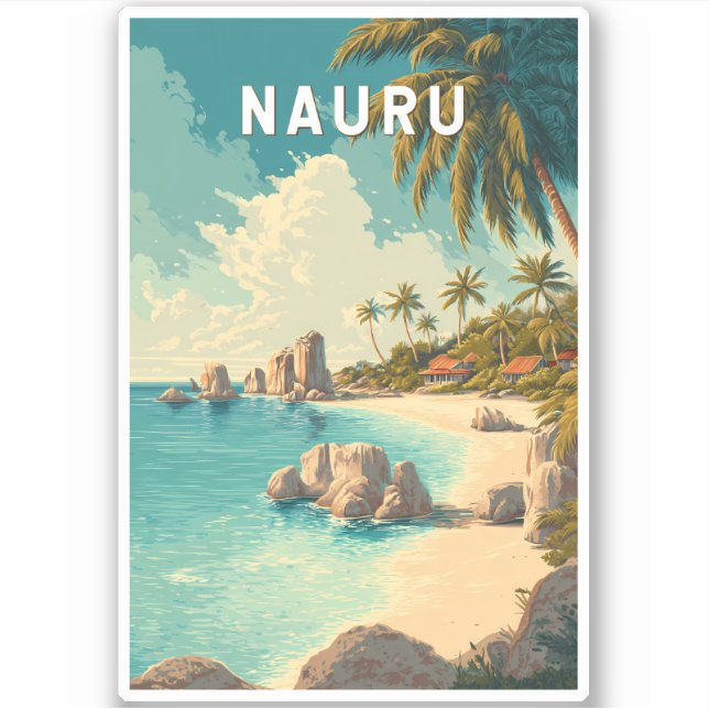 Pegatina Nauru Illustration Travel Art Vintage (Anverso)