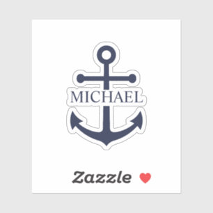 Pegatina Nautical Navy Blue Anchor Nombre Personalizado