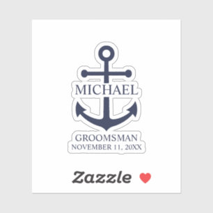 Pegatina Nautical Navy Blue Anchor Personalizado Groomsmen