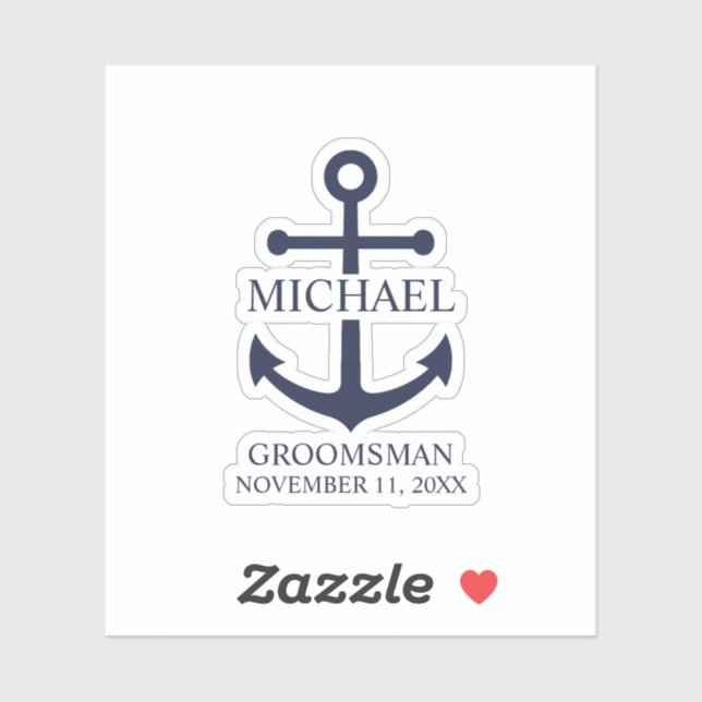 Pegatina Nautical Navy Blue Anchor Personalizado Groomsmen (Hoja)