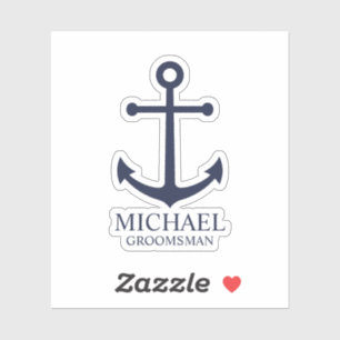 Pegatina Nautical Navy Blue Anchor Personalizado Groomsmen