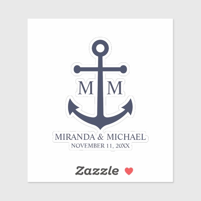 Pegatina Nautical Navy Blue Anchor Wedding (Hoja)