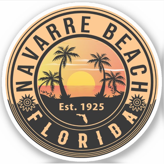 Pegatina Navarre Beach Florida Retro Sunset Souvenirs (Anverso)