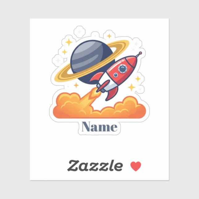 Pegatina Nave Espacial y Planeta Personalizados  (Hoja)