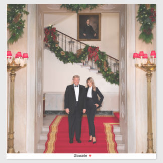 Pegatina Navidad acerca al presidente Donald Trump y a Mela