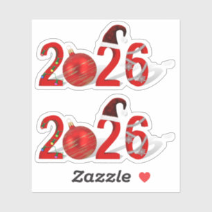 Pegatina Navidad Alegre Año Nuevo 2026 Festivo Rojo