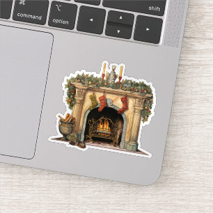 Pegatina Navidad con chimenea victoriana acogedora