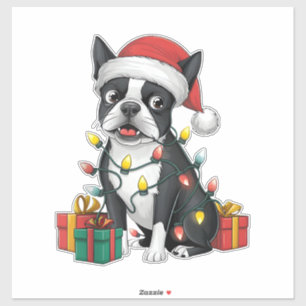 Pegatina Navidad en Santa Hat Boston Terrier Dog