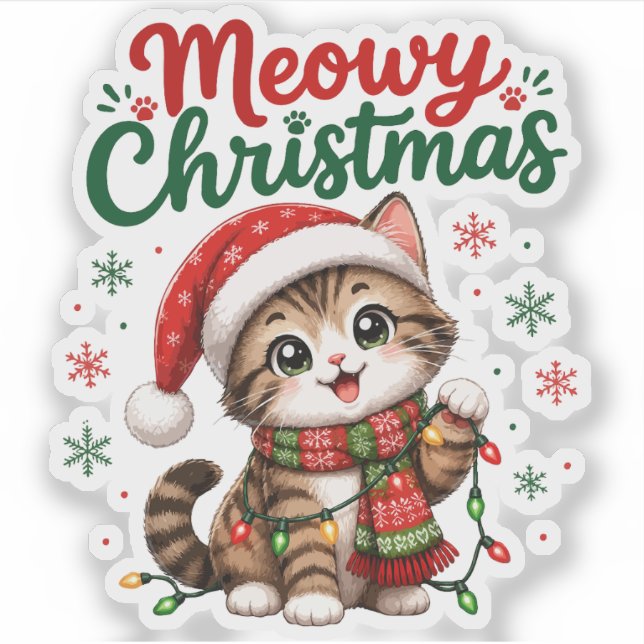 Pegatina Navidad Meowy Gato Lindo Fiesta (Anverso)